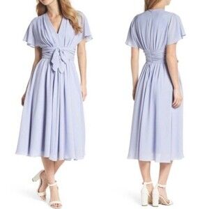 GAL MEETS GLAM Women’s Midi Dress 4 Jane Tie Waist Seraphina V-neck Dolman Pleat